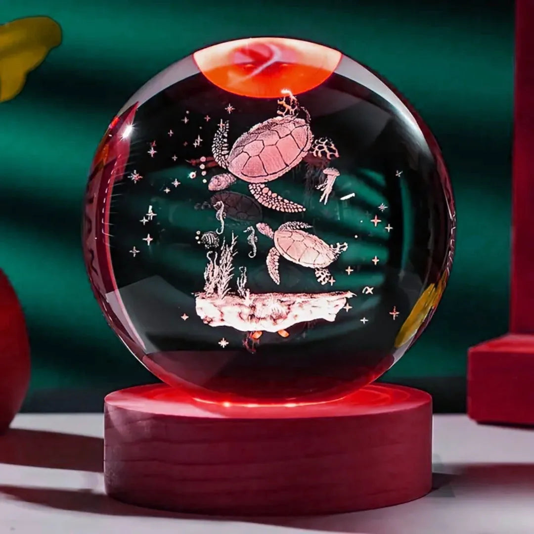 Luminária 3D de Cristal – Tartaruga