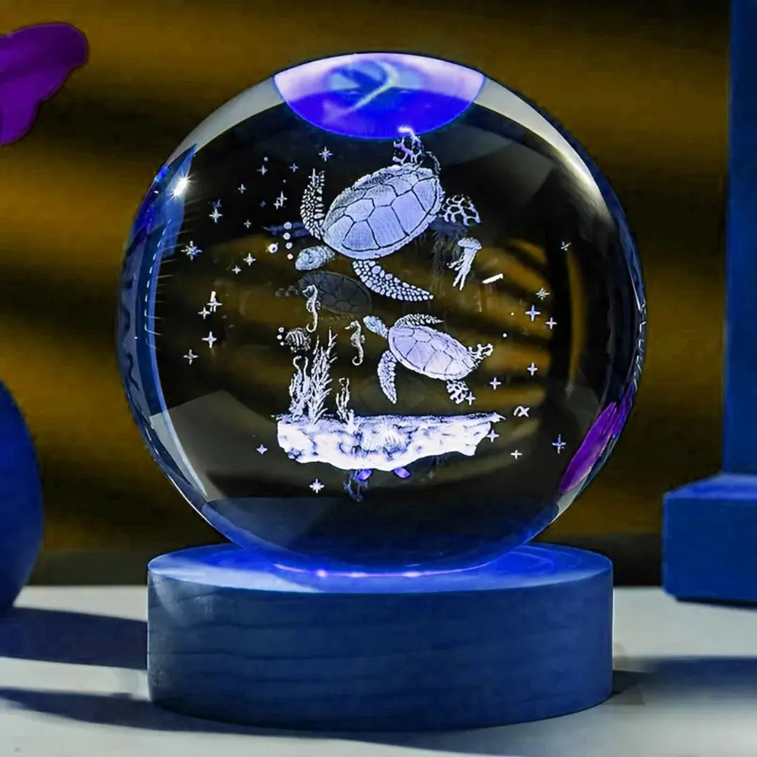 Luminária 3D de Cristal – Tartaruga