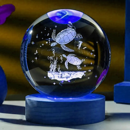 Luminária 3D de Cristal – Tartaruga